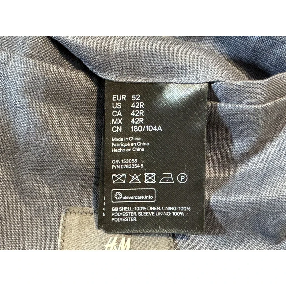 H&M Linen Slim Fit Blazer Men 42R EUC Sport Coat Unlined Breathable‎ Lightweight